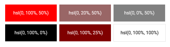HSL color value examples