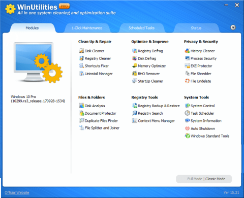 WinUtilities - Free Tools Suite for PC's Performance