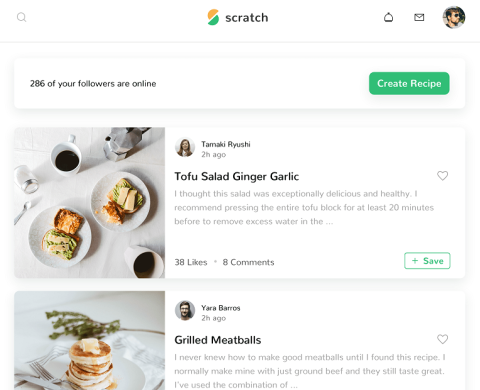Scratch - Free Food and Recipe UI Kit for Mobile